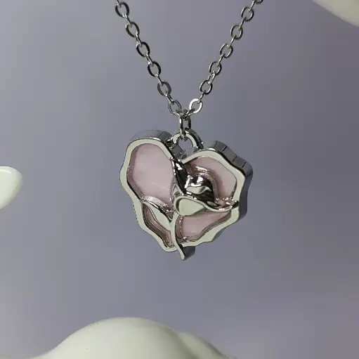 Pink Rose Heart Pendant